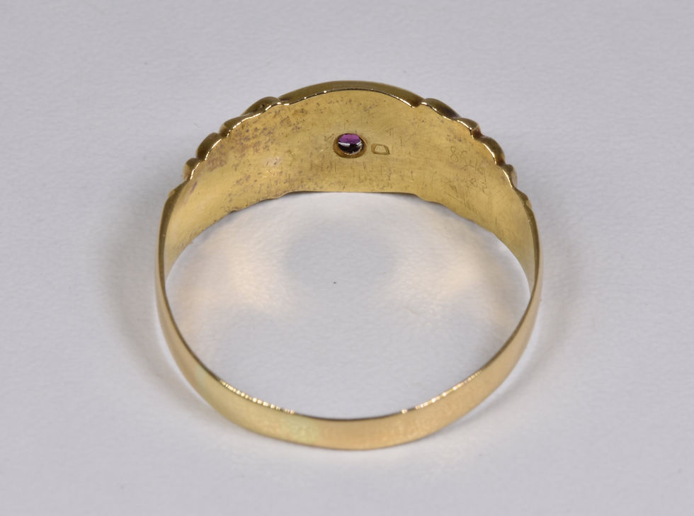 Thumbnail: Antique Late Victorian 18ct Gold Ruby & Diamond Gypsy Ring (1901)
