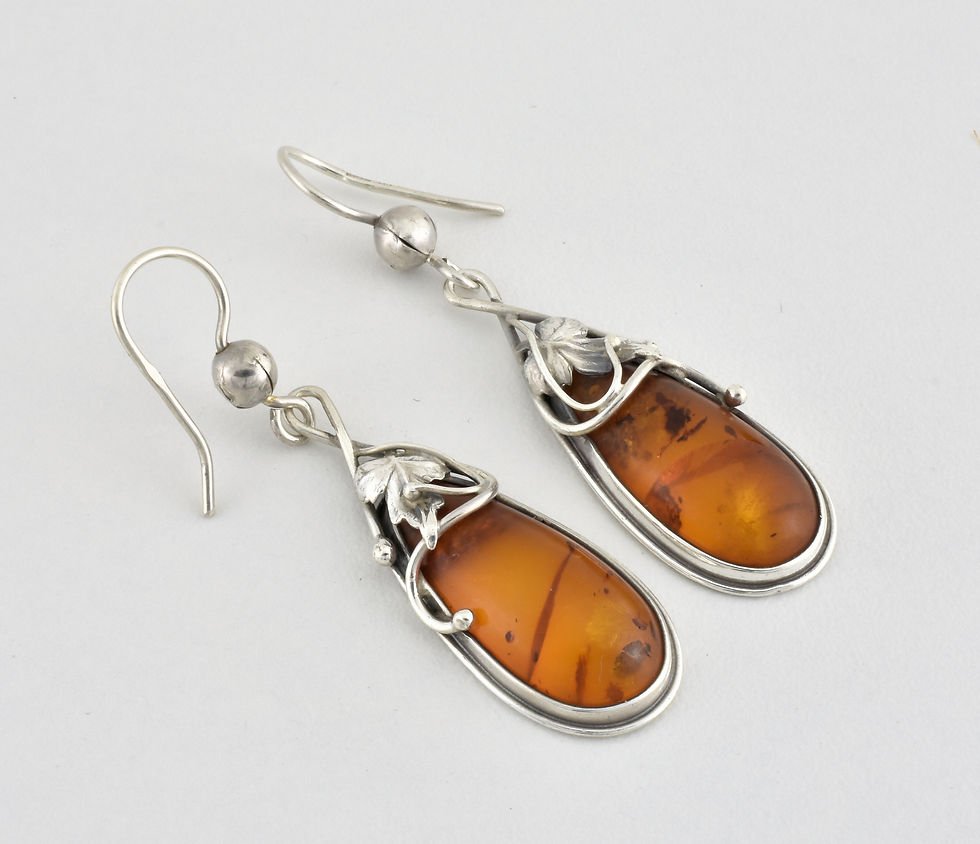 Thumbnail: Vintage Solid Silver Baltic Amber Drop Earrings