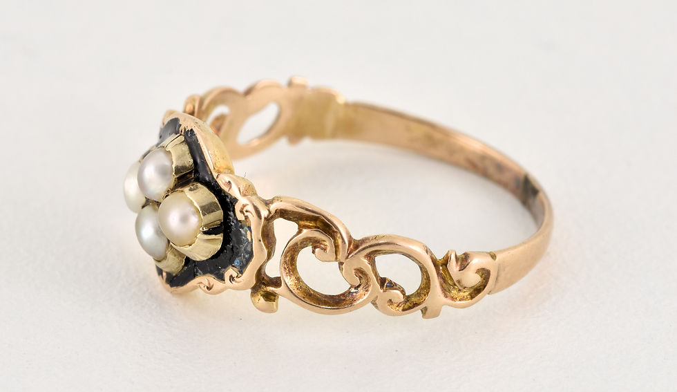Thumbnail: Antique Victorian 18ct Gold Enamel & Pearl Mourning Ring