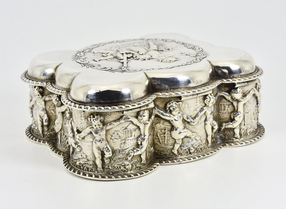 Thumbnail: Antique English Edwardian Solid Silver jewellery Box, (William Hutton, 1903)