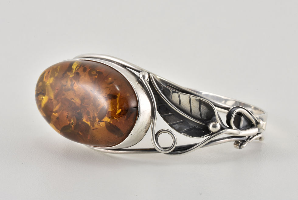 Thumbnail: Solid Silver Hinged Baltic Honey Amber Bangle Bracelet