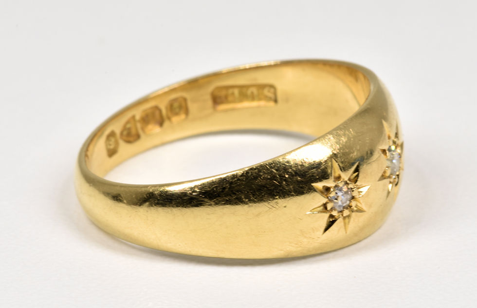 Thumbnail: Antique 18ct Gold Diamond Gypsy Ring, (Chester,1944)