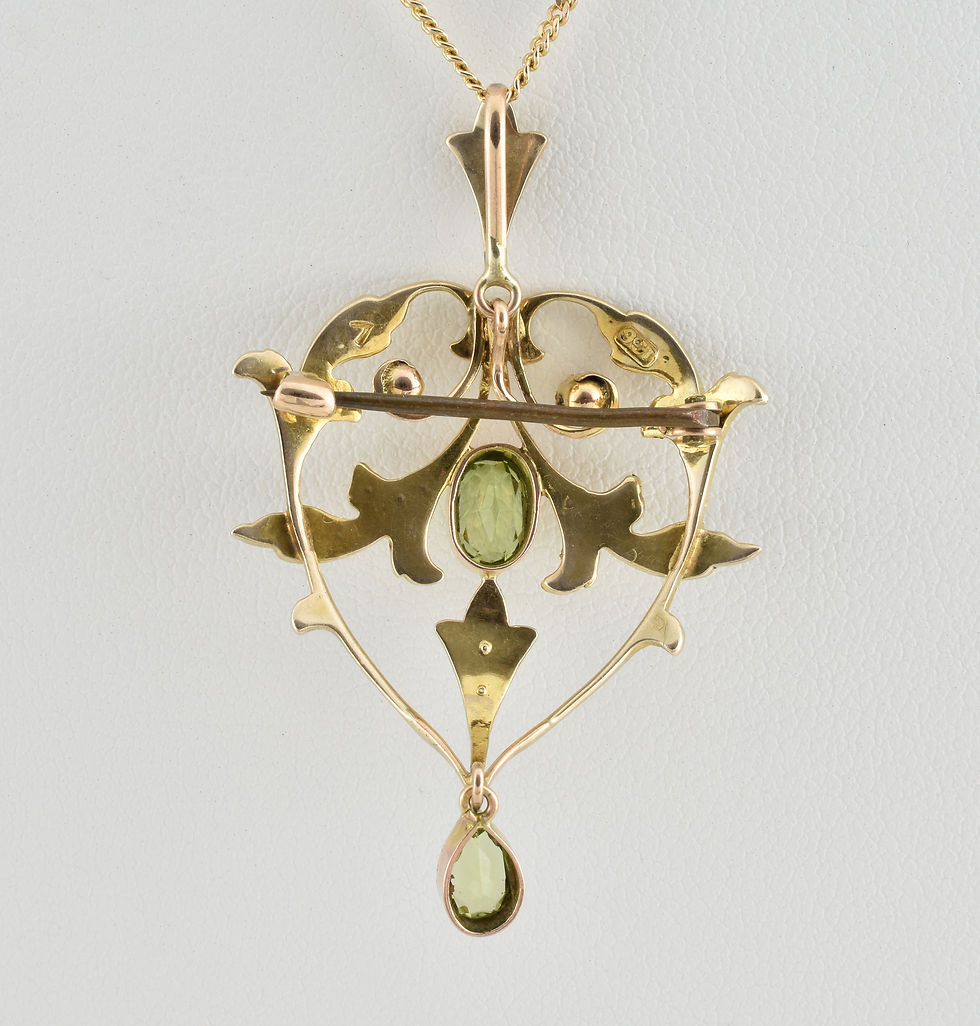 Thumbnail: Antique Edwardian 9ct Gold Peridot Seed Pearl Pendant/Brooch