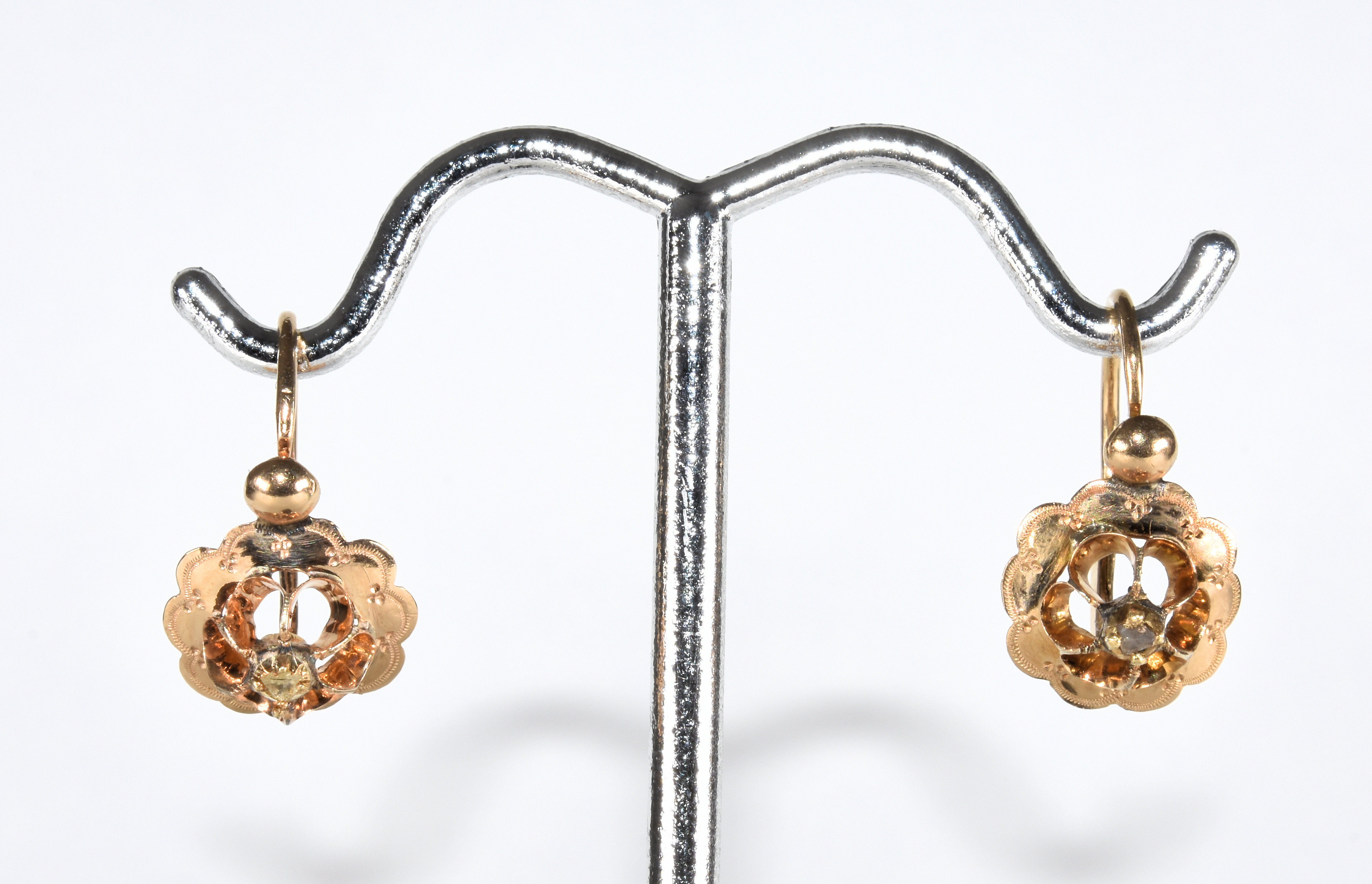 Antique Victorian 18ct Gold French Diamond Dormeuse Earrings, c1880