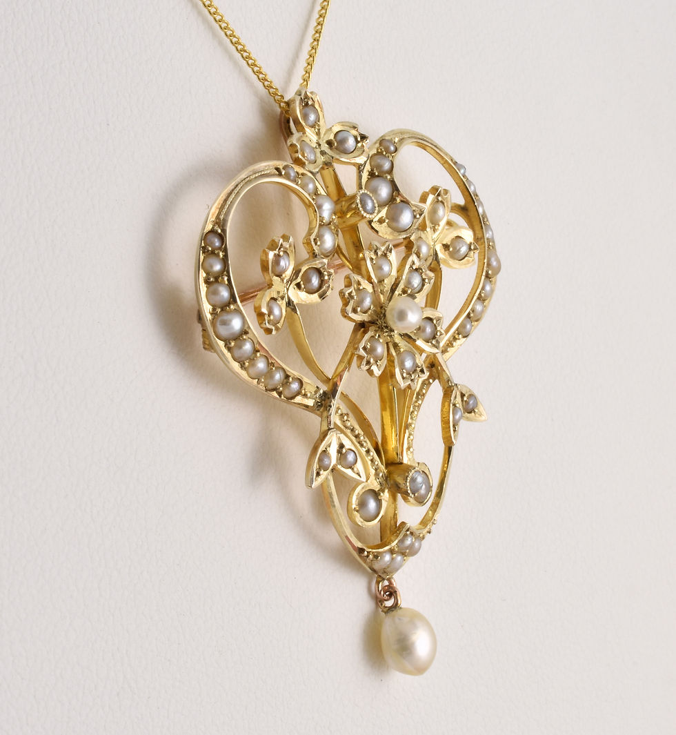 Thumbnail: Antique Edwardian Large 9ct Gold Seed Pearl & Pearl Pendant/Brooch, c1905
