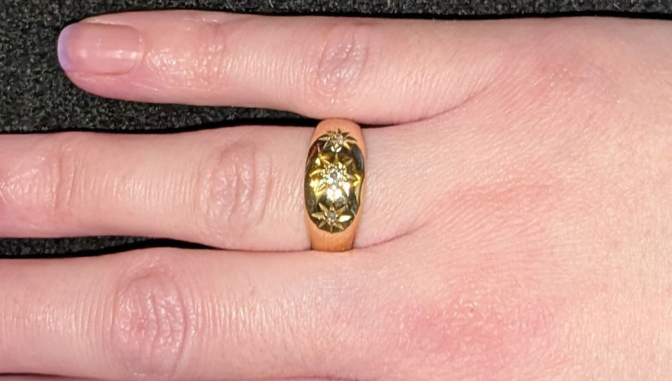 Thumbnail: Antique Edwardian 18ct Gold 3 Stone Diamond Gypsy Ring, Chester 1907