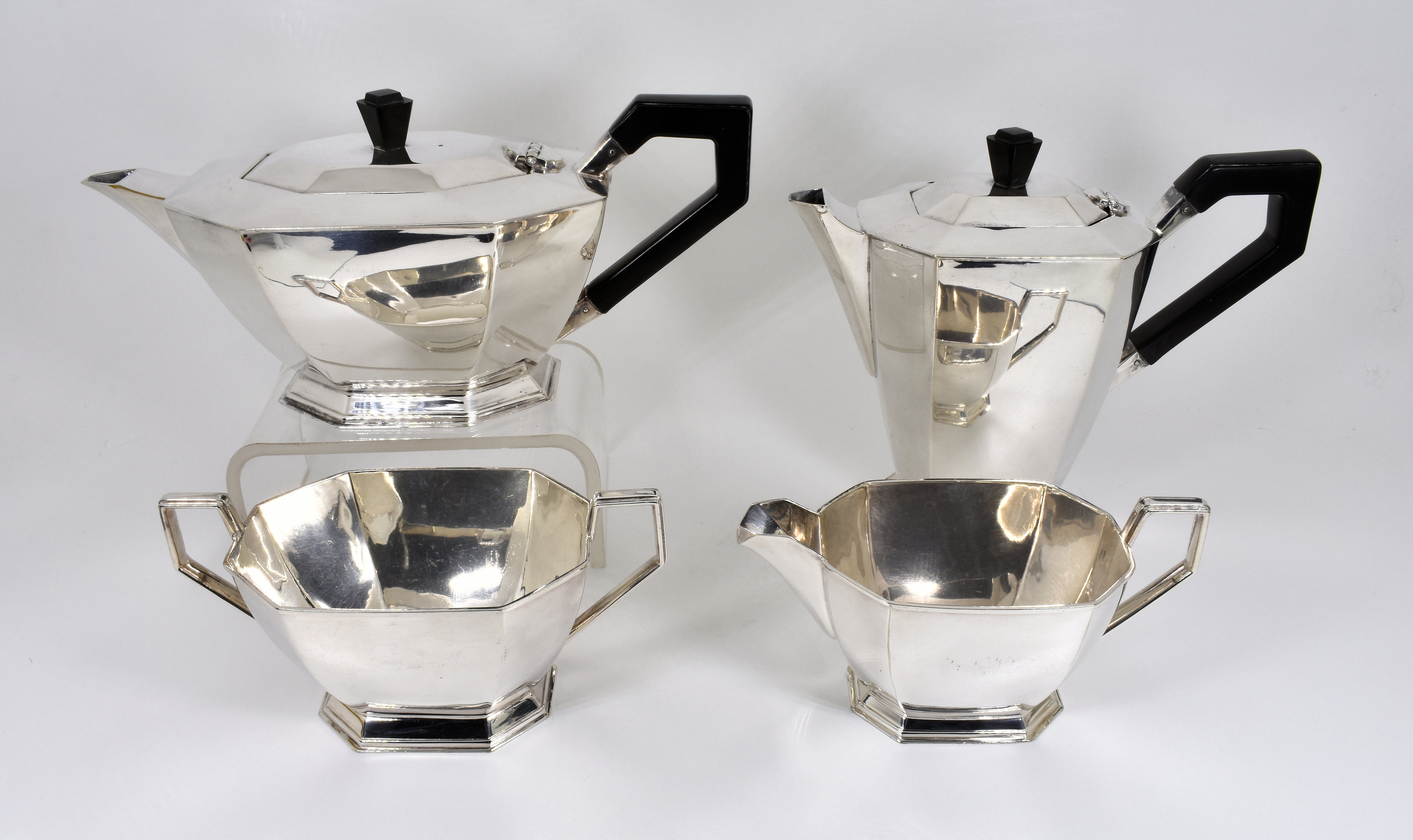 Antique Art Deco Silver Plated 4 Piece Tea Set (Elkington & Co, c1930