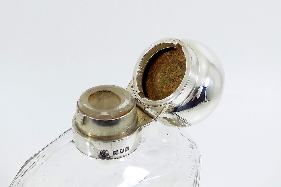 Thumbnail: Large Antique Solid Silver & Glass Hip Flask with Sir Charles Cayzer Crest, 1905