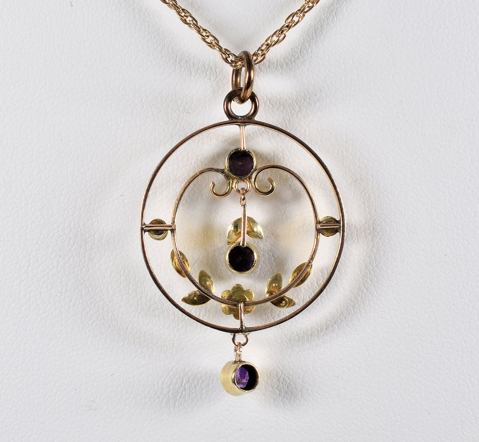 Thumbnail: Antique Edwardian 9ct Rose Gold Amethyst Split Pearl Pendant Plated Chain