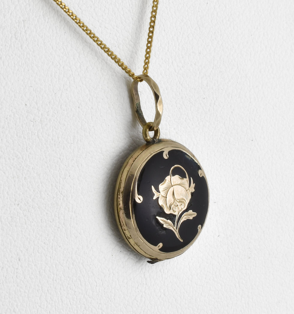 Thumbnail: Antique Victorian 15ct Gold Black Enamel Forget Me Not Mourning Locket