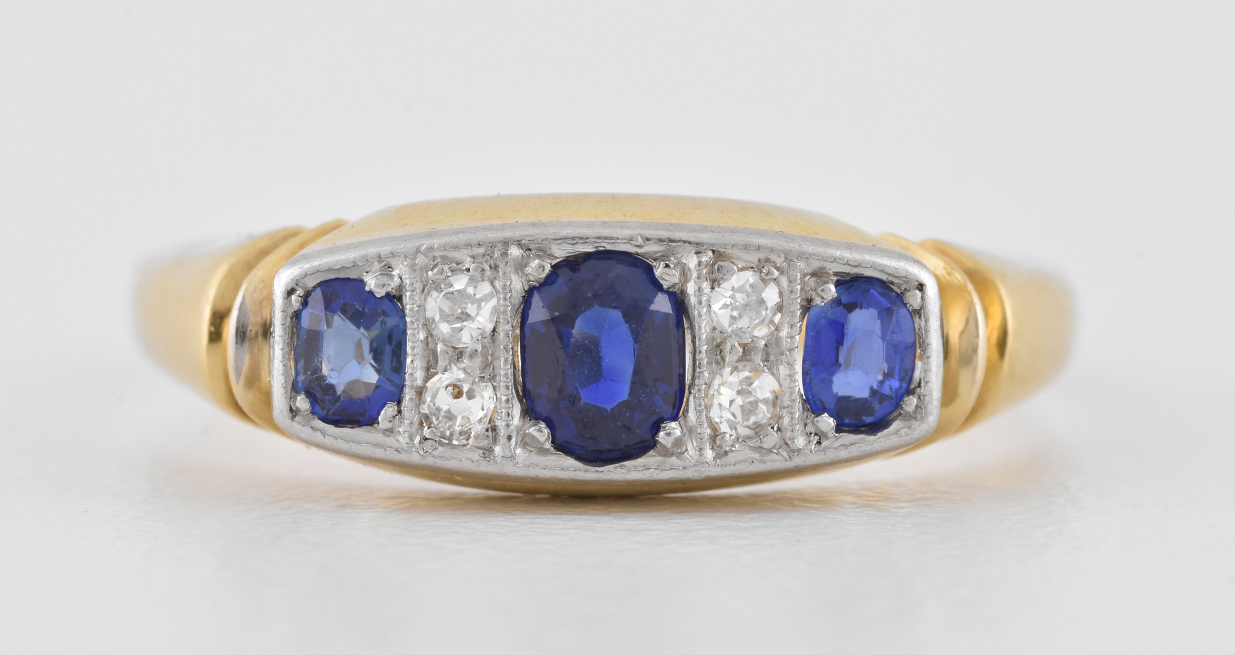 Antique Art Deco 18ct Gold Sapphire Diamond Boat Ring