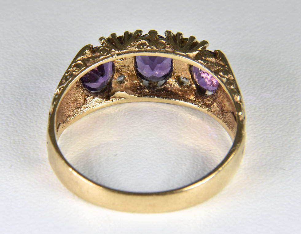 Thumbnail: Vintage 9ct Gold Amethyst & Diamond Ring, (Birmingham,1978)