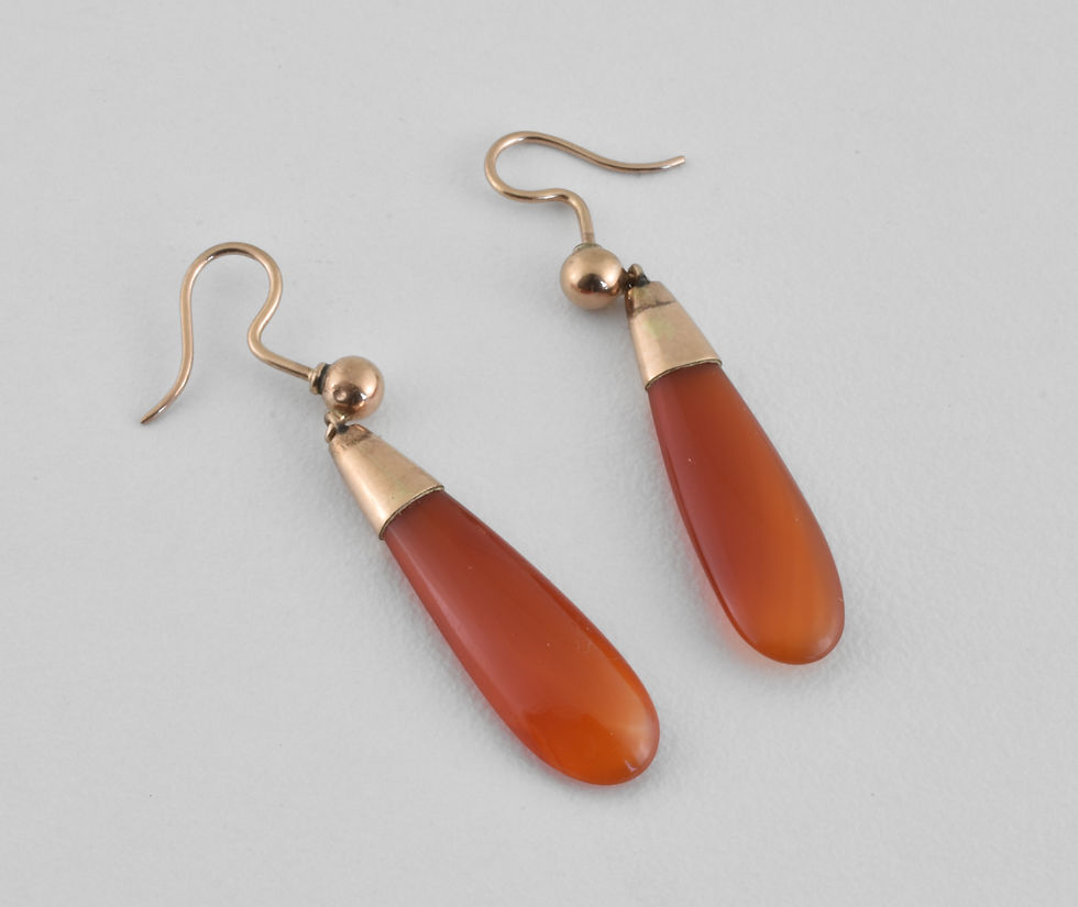 Thumbnail: Antique Victorian 9ct Rose Gold Carnelian Drop Earrings, c1880