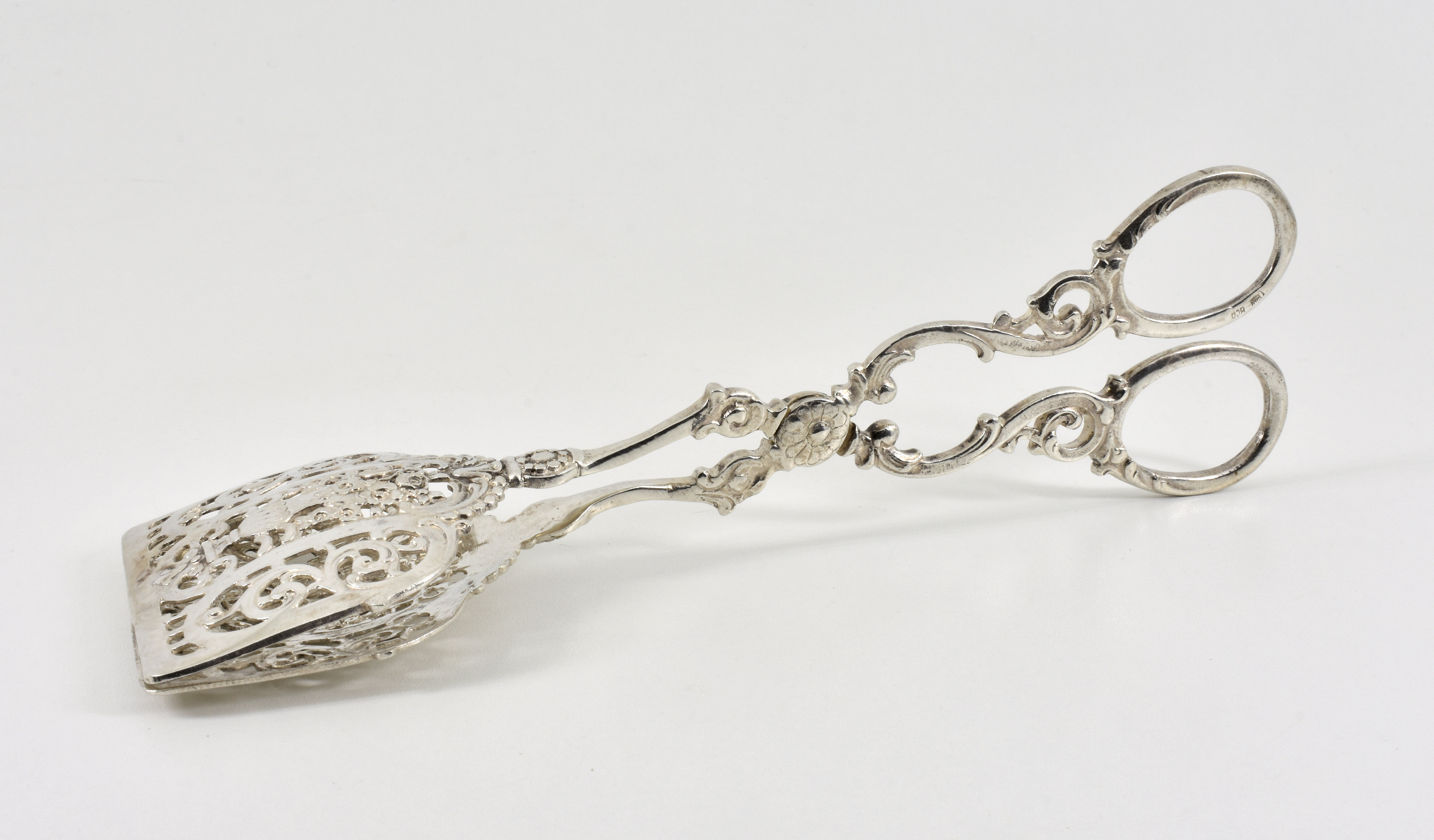 Antique German Solid Silver Pastry/Biscuit Serving Tongs, ( c1890)