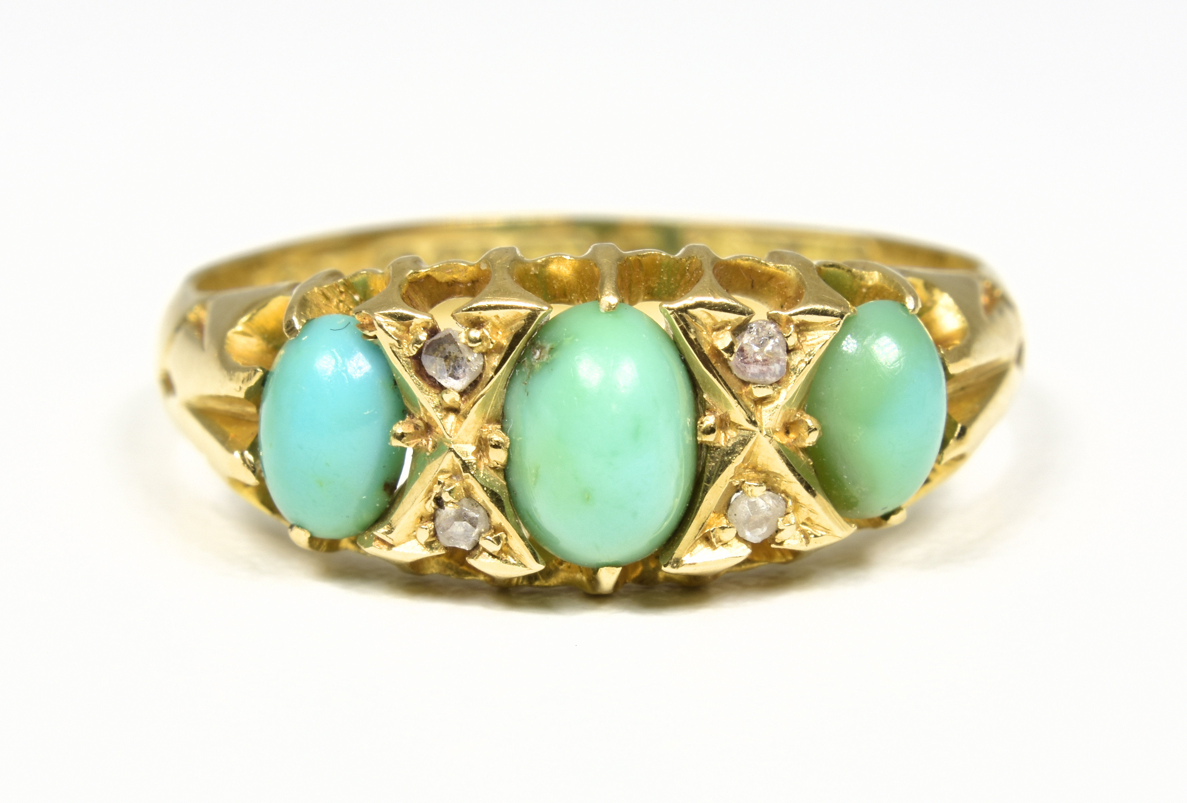 Antique Victorian 18ct Gold Turquoise & Diamond Ring, (Birmingham, 1901)