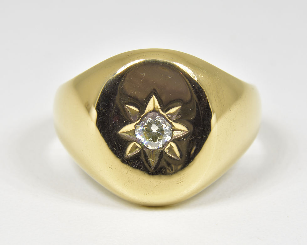 Thumbnail: Antique Victorian 18ct Gold & Diamond Signet Ring, (London,1895)