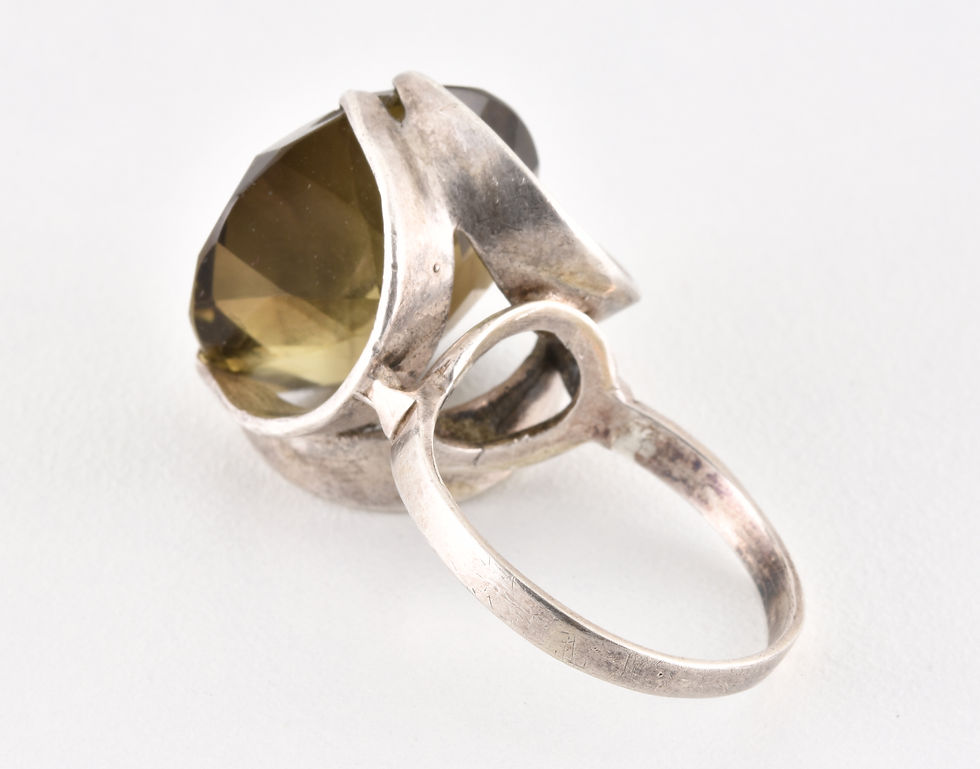 Thumbnail: Vintage Solid Silver Modernist Smokey Quartz Ring