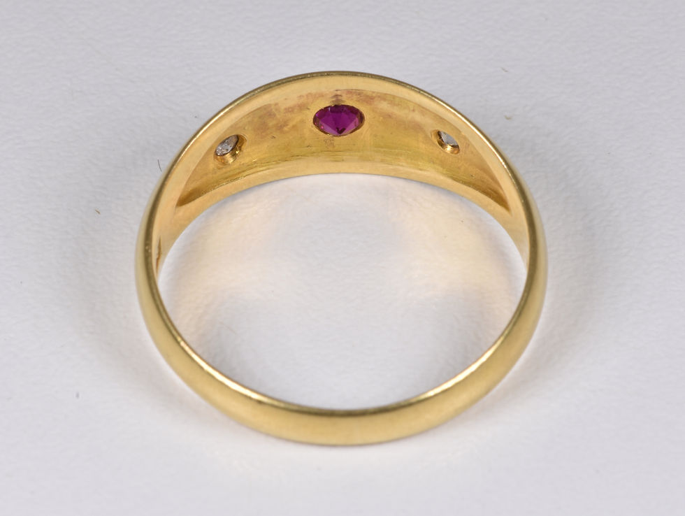 Thumbnail: Antique George V 18ct Gold Ruby & Diamond Gypsy Ring,1917, Original Box
