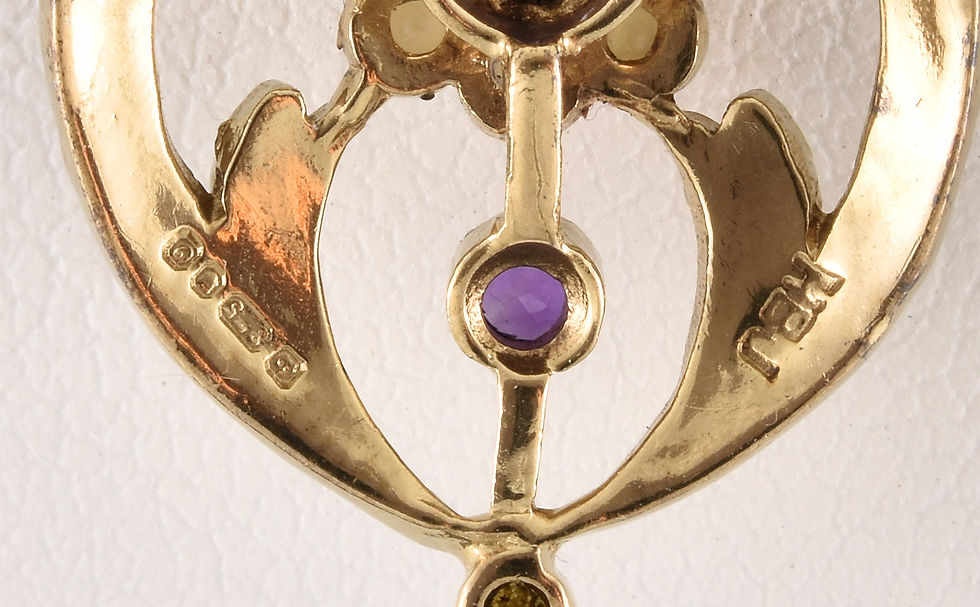 Thumbnail: Vintage Victorian Style 9ct Gold Amethyst Seed Pearl Lavalier Pendant, 1988