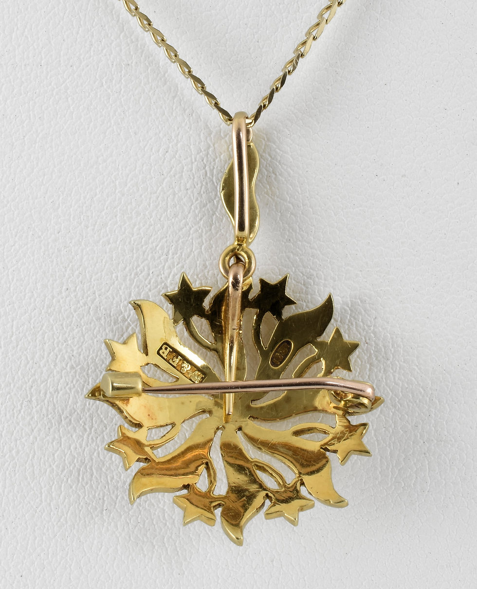 Thumbnail: Antique Victorian 15ct Gold Seed Pearl Starburst Pendant/Brooch & 9ct Chain