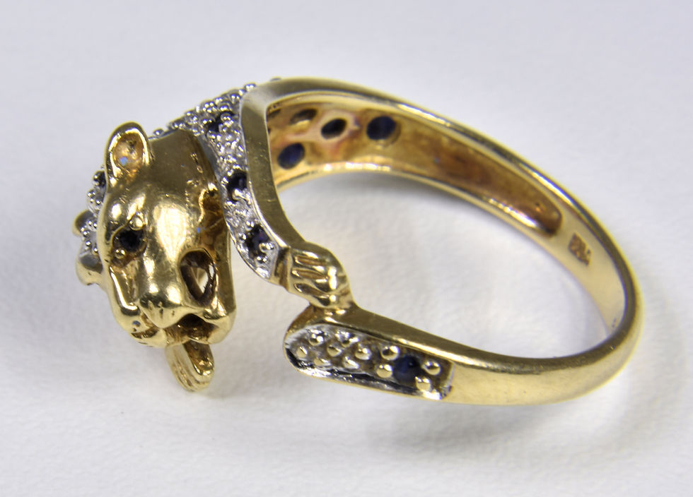 Thumbnail: Vintage 9ct Gold Leopard Ring, Sapphire & Diamond, 1980's