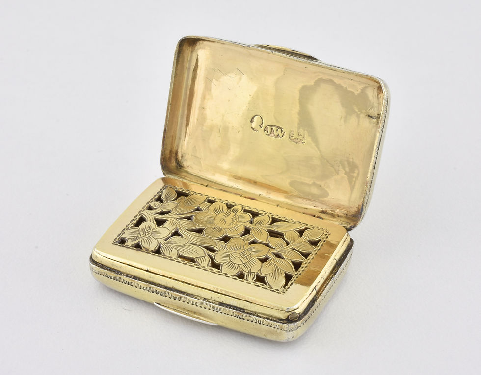 Thumbnail: Antique George III English Solid Silver Gilt Vinaigrette, Joseph Willmore