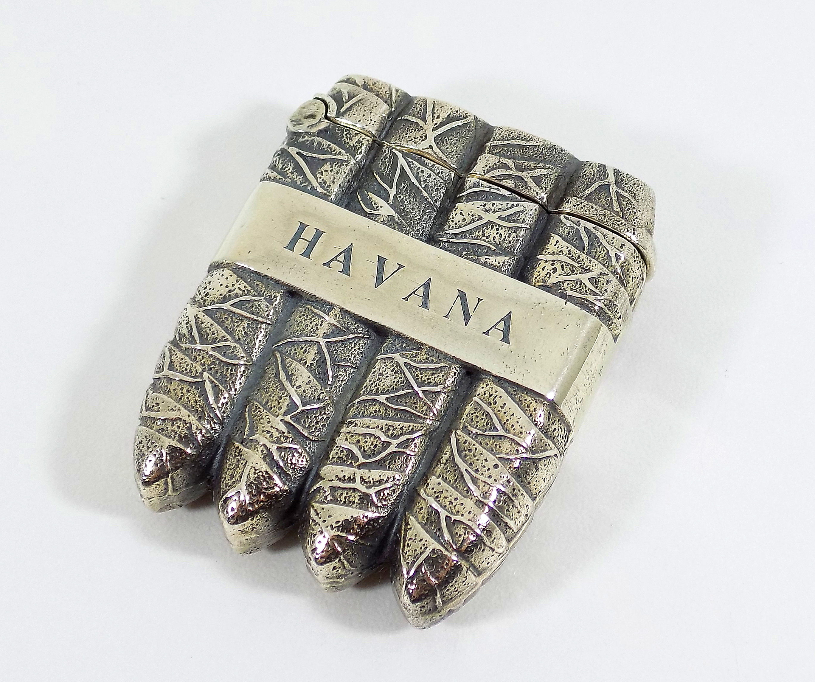 Antique Novelty Solid Sterling Silver Havana Cigars Vesta Case, c1920