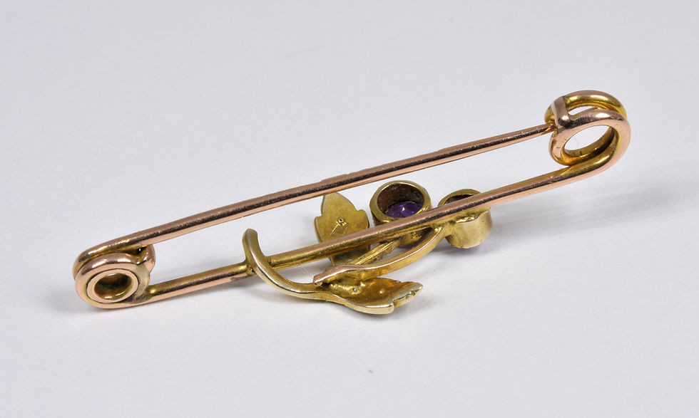 Thumbnail: Antique Edwardian 9ct Gold Amethyst & Seed Pearl Brooch, (Chester,1906)