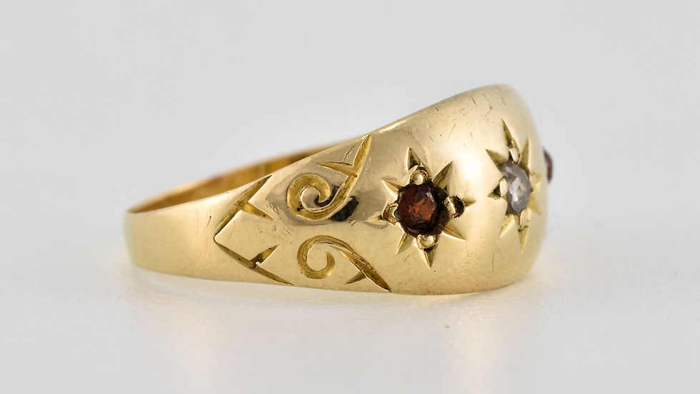 Thumbnail: Antique Victorian 18ct Gold Garnet & Diamond Child's Gypsy Ring