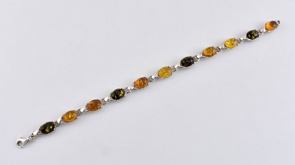 Vintage Solid Silver 3 Tone Amber Tennis Link Bracelet
