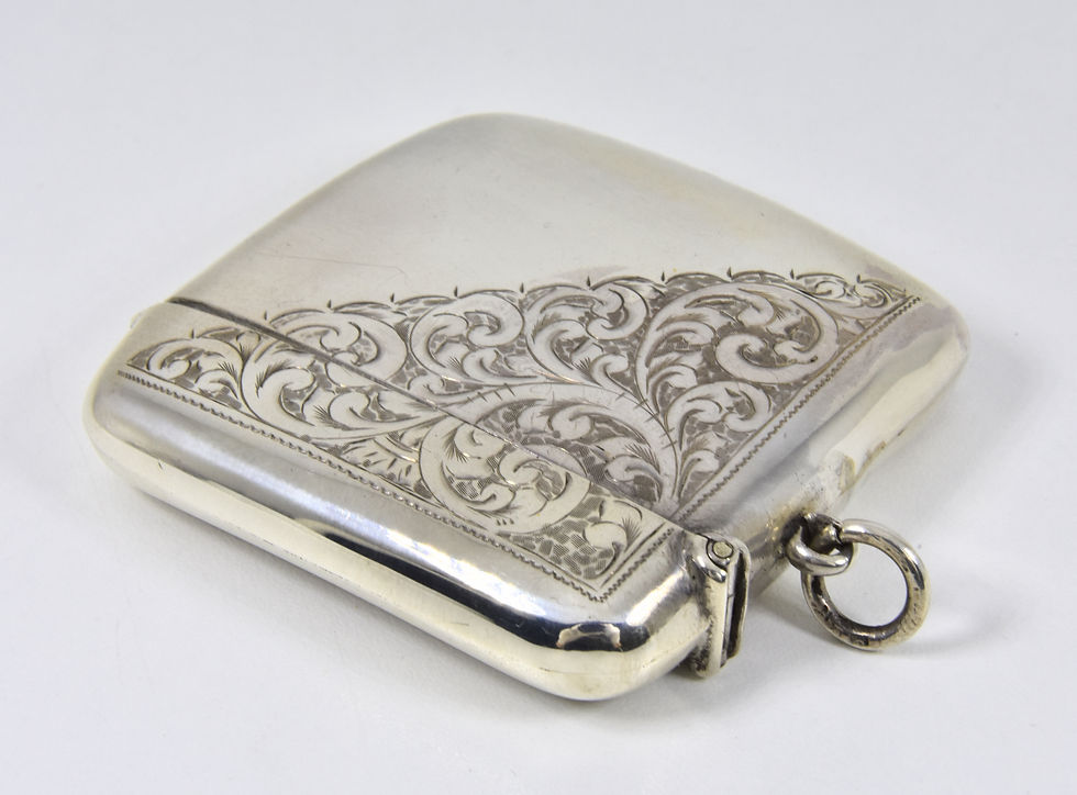 Thumbnail: Antique English Large Solid Silver Vesta Case, (Charles Perry & Co, 1919)