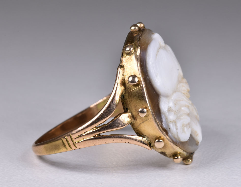 Thumbnail: Antique Victorian 9ct Gold Aesthetic Hard Stone Cameo Ring, Sir Walter Raleigh??