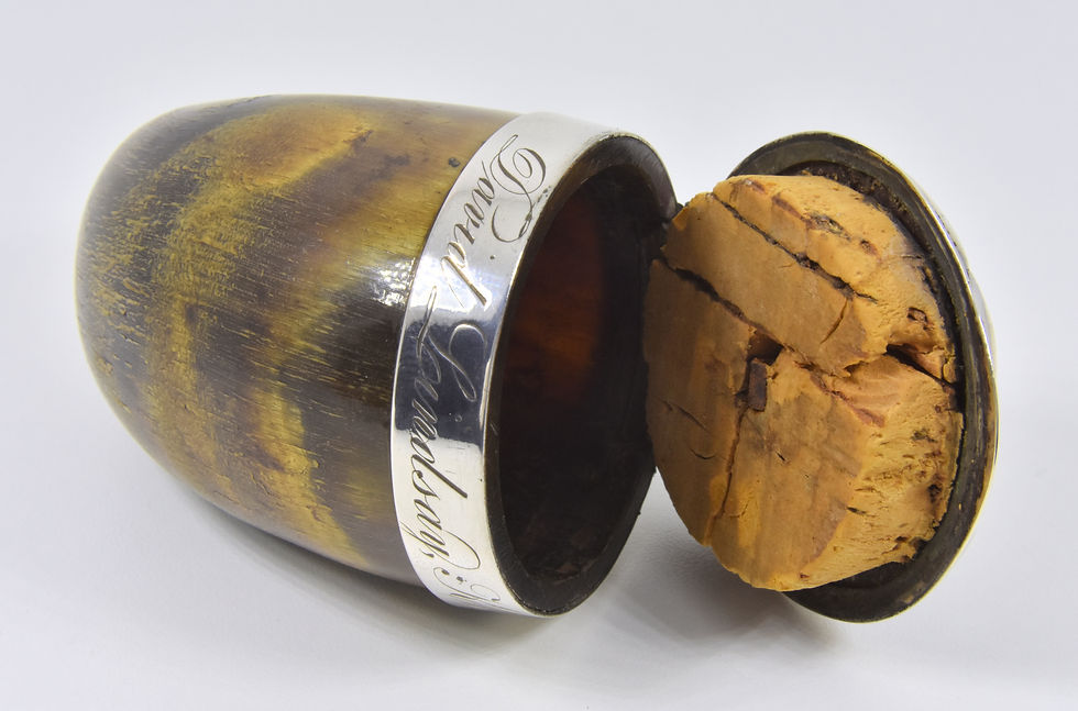 Thumbnail: Antique Georgian Scottish Ram's Horn Snuff Mull, Solid Silver Rim, c1820