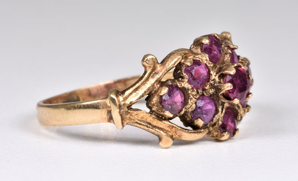 Thumbnail: Vintage 9ct Gold Ruby Cluster Ring, (London, 1979)