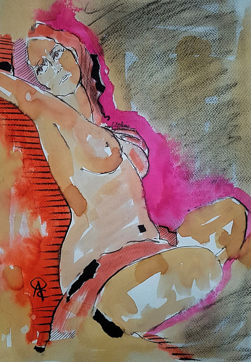 “See in pink” Encre et fusain sur papier, Peinture de Carine BERBAIN