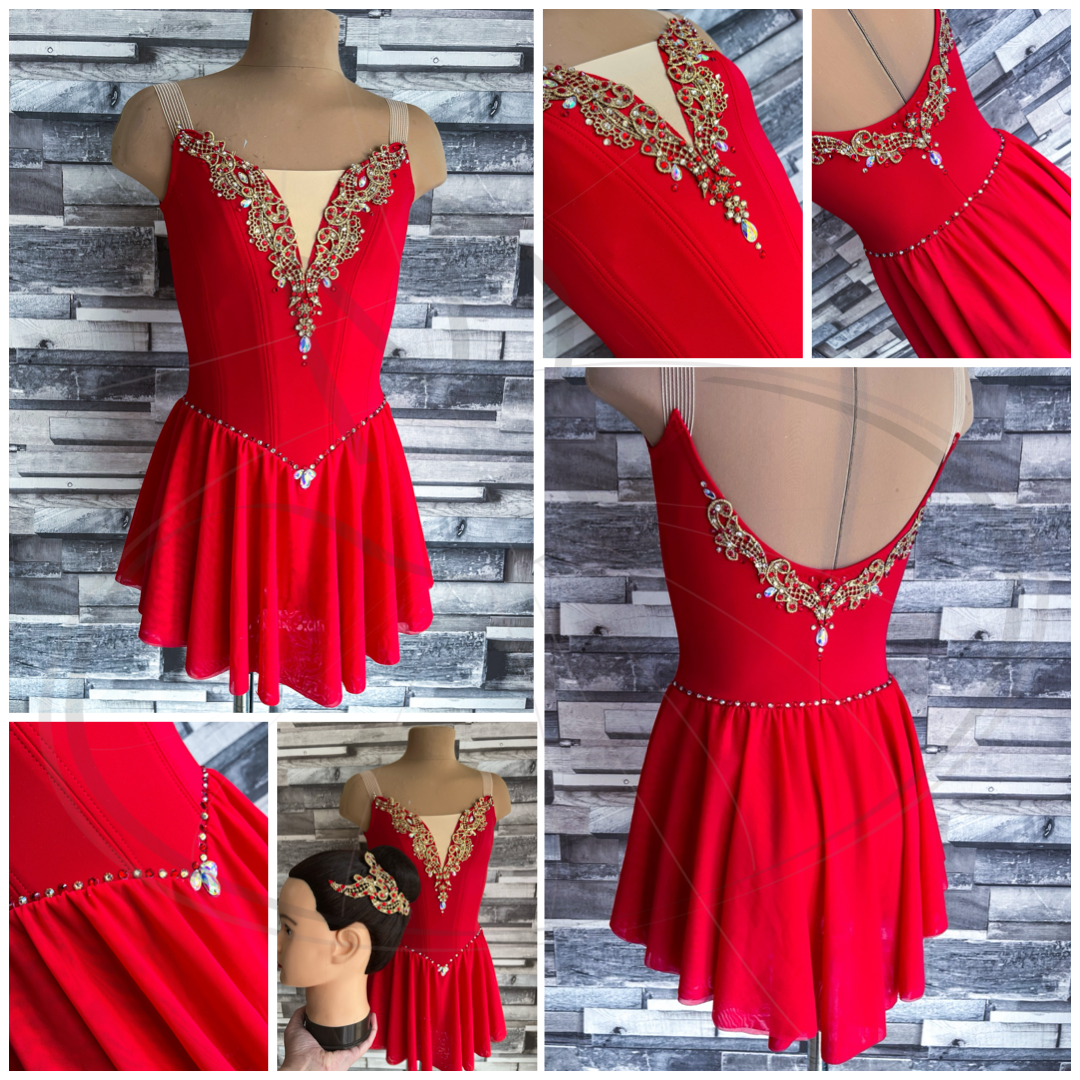 Cherry Red and Gold Ballet Dress - Ladies XS - Deposit Only