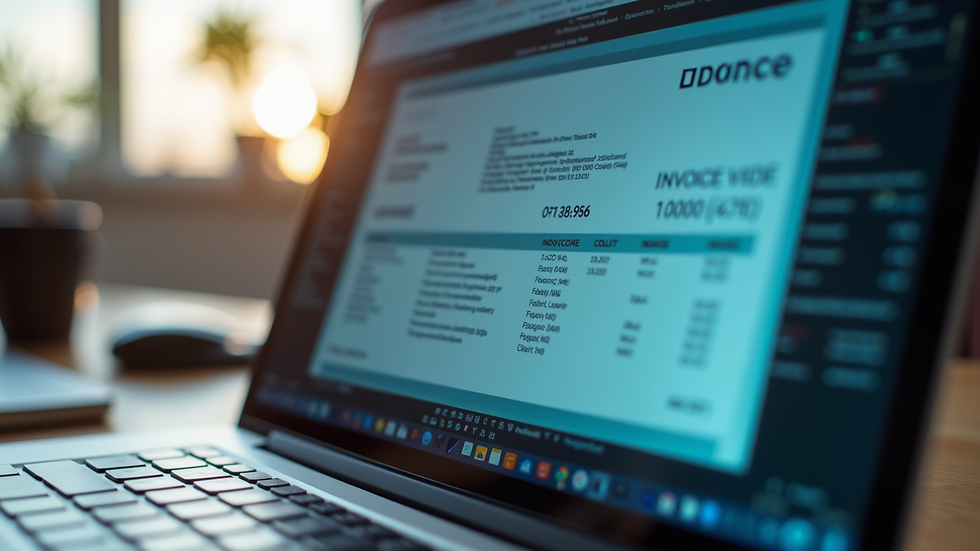 Close-up view of a digital invoice on a laptop screen