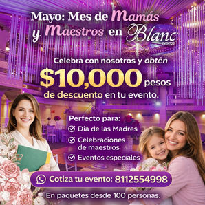 Aprovecha nuestros mejores paquetes con un descuento especial de $10,000 pesos para tu celebración.