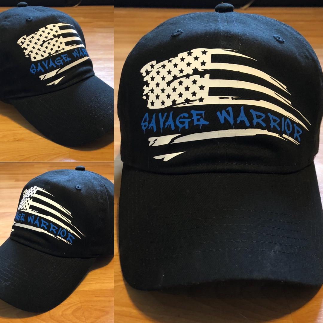 Savage Warrior Distressed Blue Line Hat