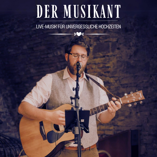 Gitarrist vor einer rustikalen Steinwand, spezialisiert auf Live-Musik für Hochzeiten und besondere Events