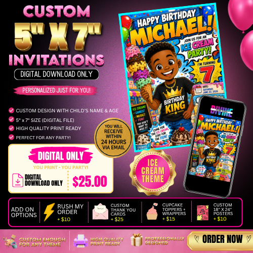 Thumbnail: Digital Ice Cream Themed 5" x 7" Invitation