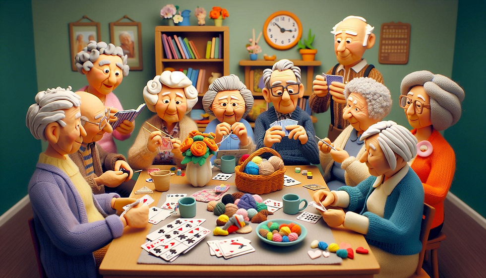 Senior citizens playing poker. They are claymatio also.