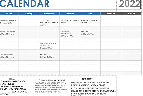 Calendar | ctc-wi