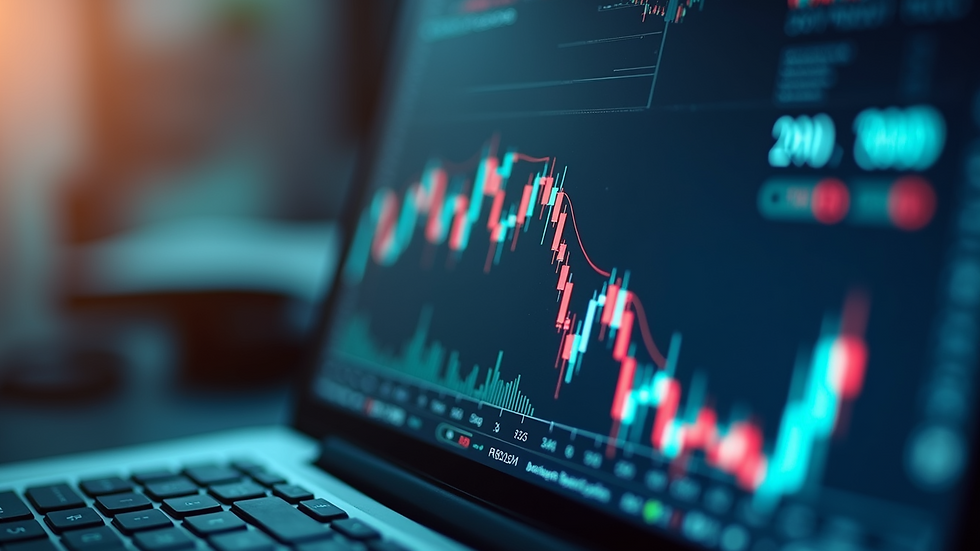 Close-up view of a computer screen displaying stock trading analytics