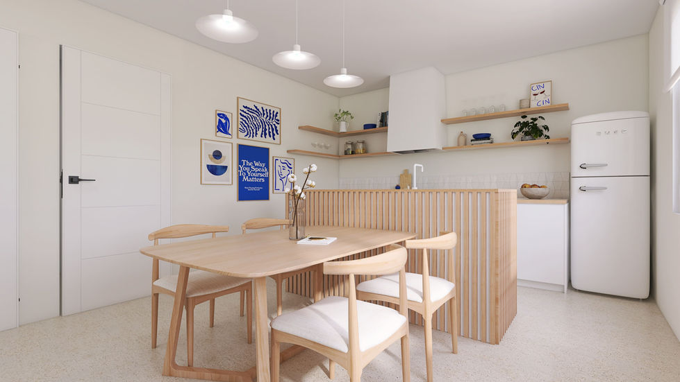 Cuisine minimaliste bleu Klein lumineuse à Mulhouse, design sur mesure par EM DESIGN