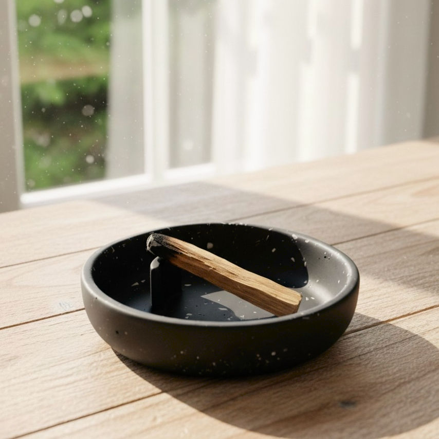 Brûleur sauge et Palo Santo | Jesmonite noir terrazzo fin blanc