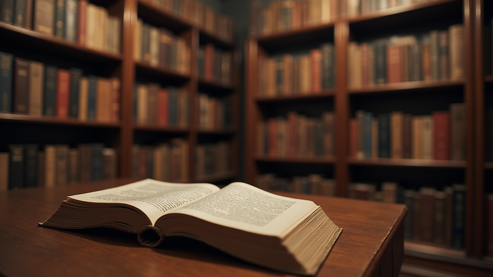 Wide angle view of book shelves filled with classic philosophical texts