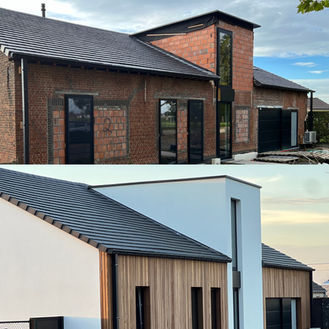 Renovatie gevel met crepi en hout