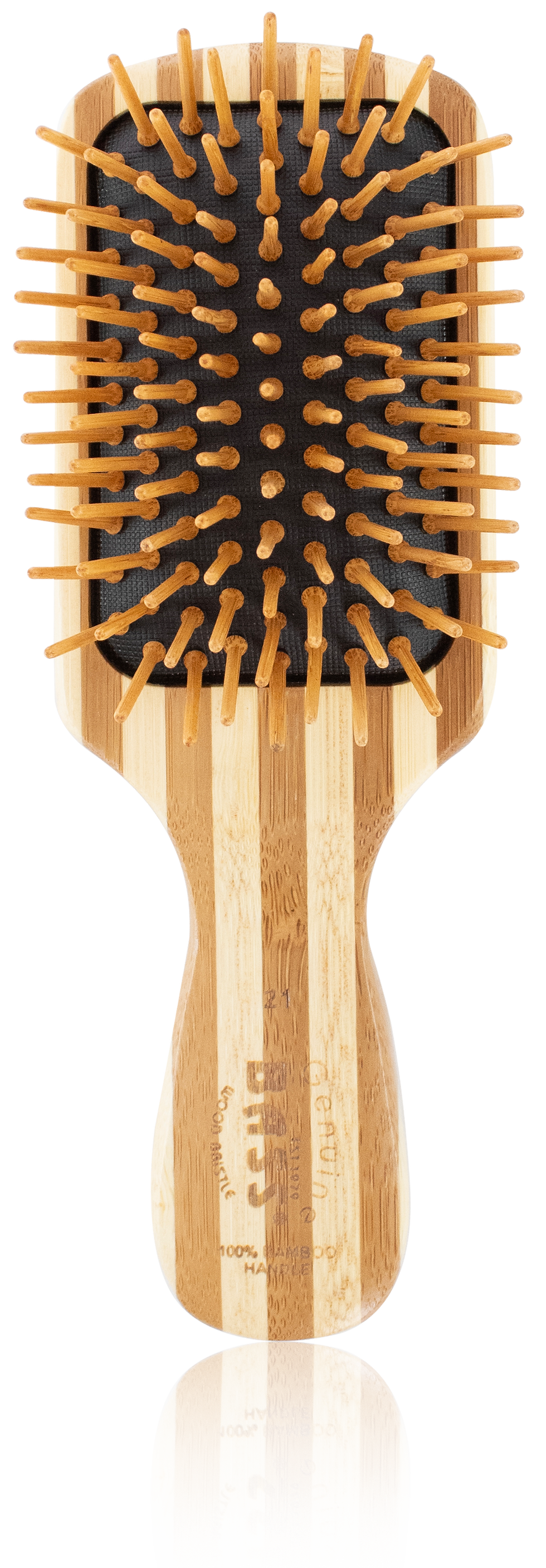 Bass Brushes - The Green Brush Men's Grooming. Our Green Brush Series of Men's Grooming hairbrushes utilize 100% Bass select premium natural bamboo handle and bamboo pins with a radius tip for comfortable Gua Sha scalp stimulation and are expertly designed to glide smoothly through the hair for a clean even finish.