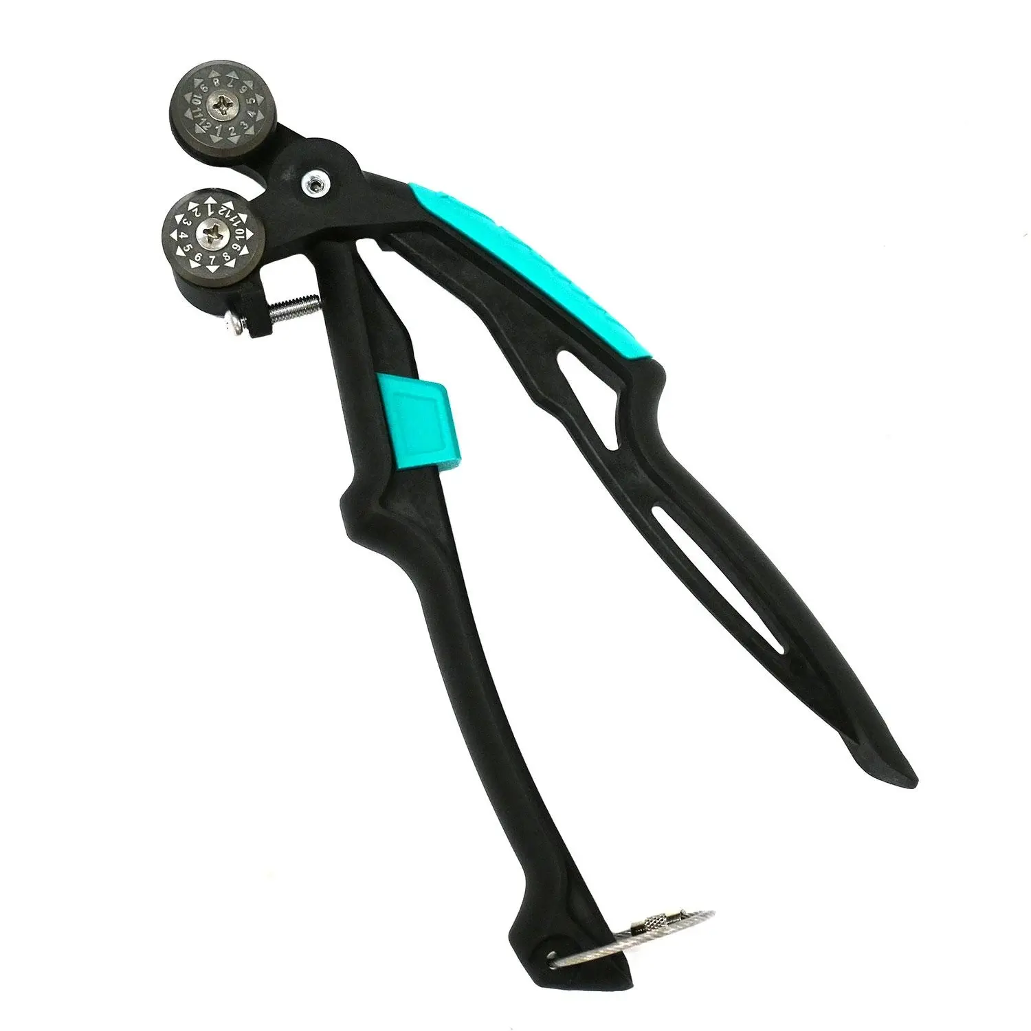 Black and teal Leponitt Mosaic Cutter tool for cutting glass, close up view.